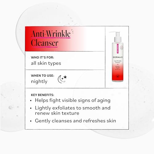 Derma E Anti-Wrinkle Cleanser – Anti-Aging Face Wash with Glycolic Acid and Vitamin A – Gentle Cleansing and Exfoliating Facial Wash Removes Makeup, Oil and Impurities, 6 oz