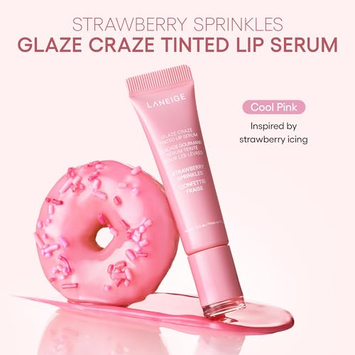 LANEIGE Glaze Craze Donut Delight Lip Serum Duo | Laneige Hydrating Tinted Lip Serums & Donut Keychain | K-Beauty Set for Glossy, Plump Lips