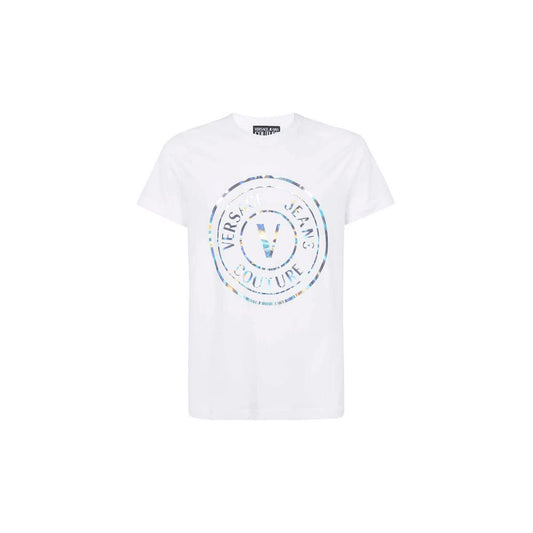 VERSACE JEANS COUTURE Cotton Printed Chrome Logo White T-Shirt XL White