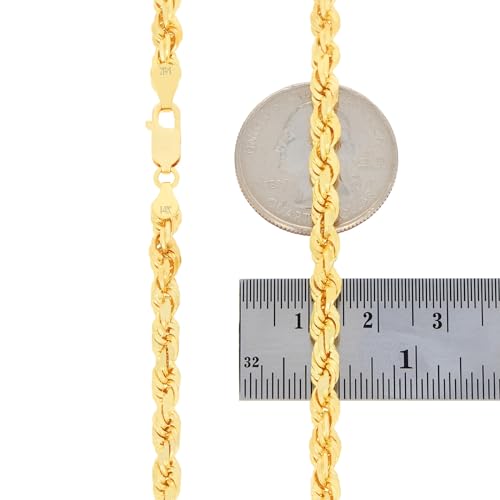 Nuragold 14k Real Yellow Gold Rope Chain 5mm Solid Diamond Cut Men Necklace - 22"