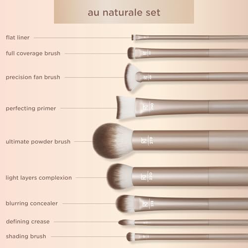 Real Techniques Au Naturale 9 Piece Makeup Brush Set, For Liquid, Cream, & Powder Foundation, Eyeshadow, Blush, & Contour, Premium Quality Face Brushes, Gift Set, Cruelty-Free