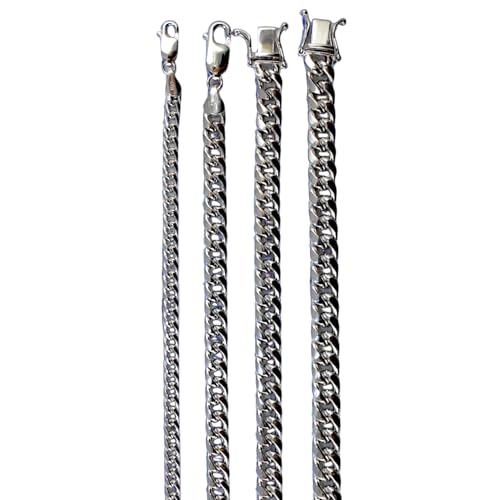 14K White Gold Miami Cuban Necklace Bracelet Chain Link Real Men Women Jewelry 14.7g | 5mm | 20 Inches | MADE IN ITALY