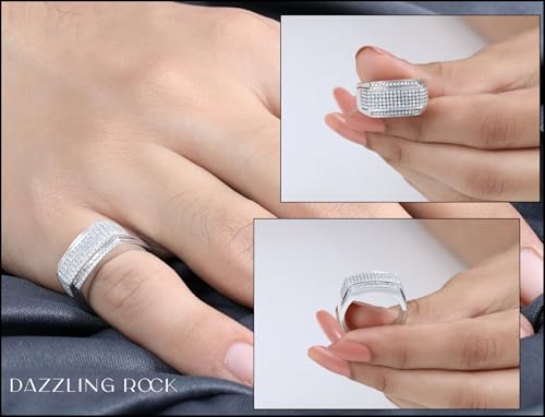 Dazzlingrock Collection 0.45 Carat Round White Diamond Composite Rectangular Engagement Ring for Men in 925 Sterling Silver Size 10