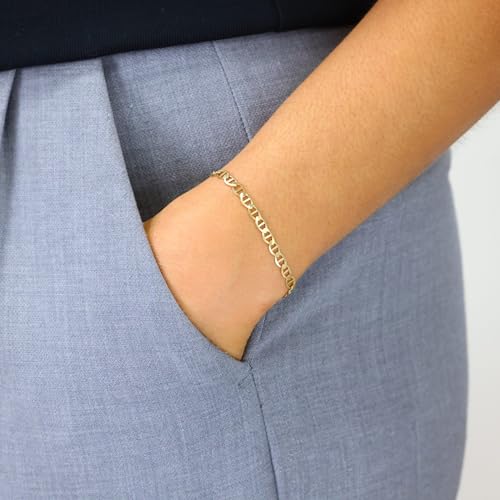 Nuragold 14K Real Yellow Gold 4mm Mariner Chain Solid Link Anchor Bracelet - 8.5"