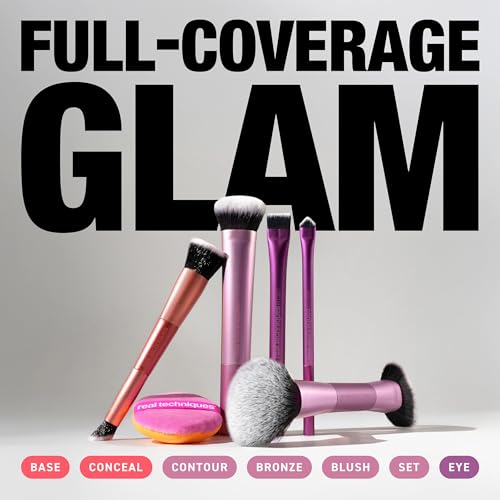 Real Techniques Big Blends Energy Brush + Dual-Sided Puff Kit, 6-Piece Set