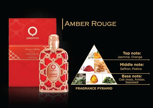 Orientica Luxury Amber Rouge 2 Pc Perfume Gift Set - Notes of Amber Saffron, Jasmine & Orange - Woody, Floral Arabic Perfumes for Women & Men - Perfumes Arabes de Mujer y Hombres