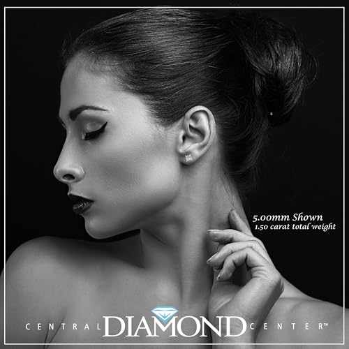 Central Diamond Center 14K Gold Posts & Sterling Silver Princess Cut CZ Stud Earrings Made with Swarovski Zirconia - 5.0mm 1.50cttw - Platinum Plated
