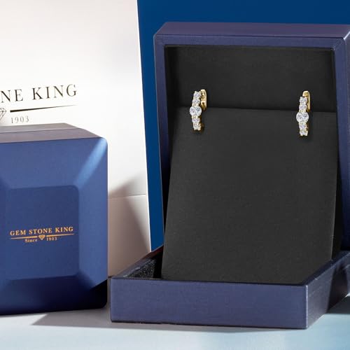 Gem Stone King 10K Yellow Gold Lab Grown Diamond Hoop Earrings for Women