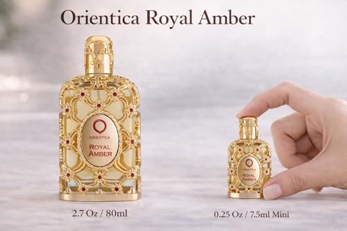 Orientica Luxury Royal Amber Eau De Parfum 0.25oz/7.5ml Mini Splash - Notes of Vanilla, Bergamot, Pineapple - Amber Oud, Gourmand Arabic Perfumes for Women & Men - Perfumes Arabes de Mujer y Hombres