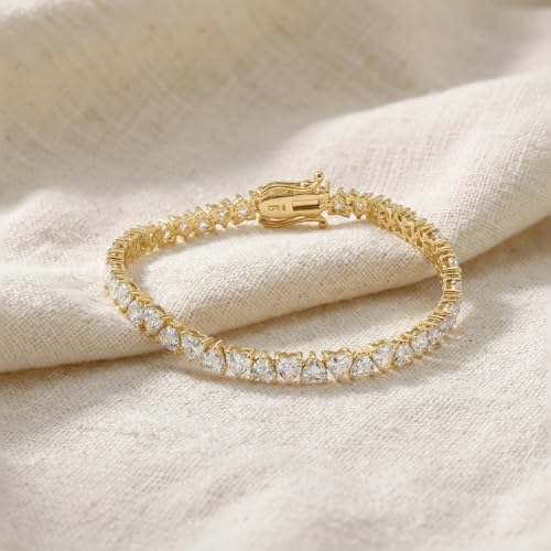 P3 POMPEII3 Pompeii 10.50Ct Heart Cut Diamond Tennis Bracelet 14k Yellow Gold 7" Lab Grown (EF,VS)