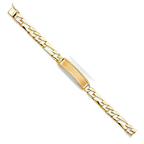 14k REAL Yellow Gold Men's Stamp Figaro Link ID Bracelet - 8"