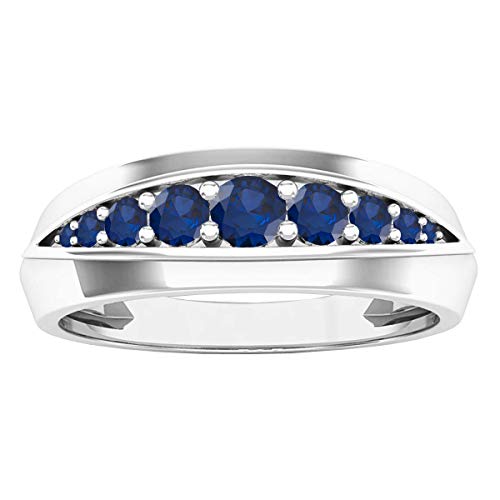 Dazzlingrock Collection Round Blue Sapphire Men's Wedding Stackable Band, 14K Solid White Gold, Size 12.5