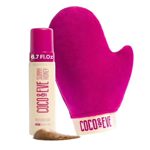 Coco & Eve Self Tanner Foam Kit - (Medium) Streak-Free Sunless Tanning Mousse, Tropically Scented Natural Looking Tan With Mitt Applicator, Vegan, Cruelty Free | Sunny Honey Bali Bronzing, 6.7 fl oz