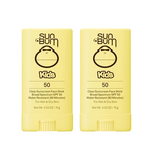 Sun Bum Kids SPF 50 Clear Sunscreen Face Stick | Wet or Dry Application | Hawaii 104 Act Compliant (Octinoxate & Oxybenzone Free) Broad Spectrum UVA/UVB Sunscreen | 0.53 oz (Pack of 2)