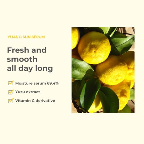 VELY VELY Yuja C Sunscreen Serum SPF 50+ PA++++, Korean Sunscreen UV Protection Lightweight Pore Care, Non-Sticky, No-Pilling Evens Out Skin Tone for Sensitive Skin 30ml/1.01 oz