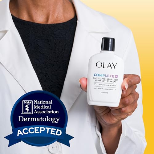 Olay Complete+ Face Moisturizer with Sunscreen SPF 40, For Sensitive Skin, Broad Spectrum Sun Protection, Fragrence-Free - No White Cast on All Tones, Nourishes Moisture Barrier - Ceramides, 6 Oz