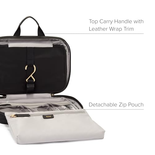 TUMI - Voyageur Madeline Cosmetic Bag - Women's Travel Makeup Toiletry Case, Lightweight with Zip Pockets and Metal Hanger - Medium, Black with Gold Hardware