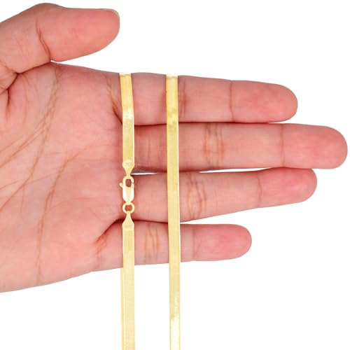 Nuragold 10K Real Yellow Gold Herringbone Chain Flexible Necklace (3mm-9mm) - 16",4mm