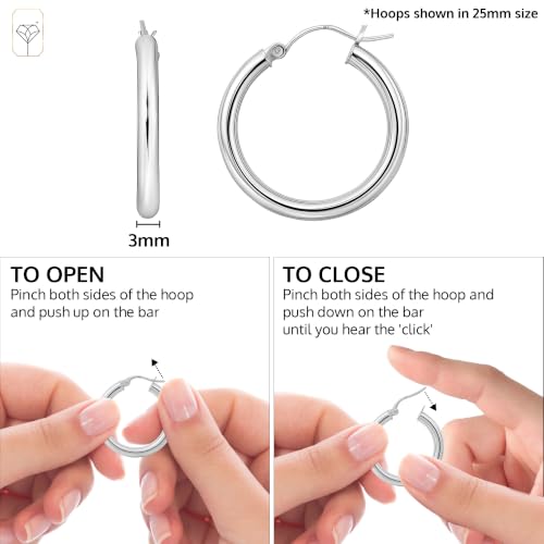 MAX + STONE Solid 10K Gold Hoop Earrings with Click Tops for Women | 1 Inch Large White Gold