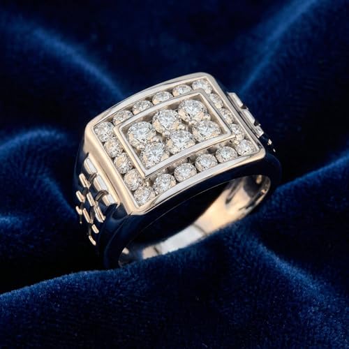 Pompeii 1 Ct Men's Diamond Cluster Nugget Detail Ring in 10k White Gold - Size 10