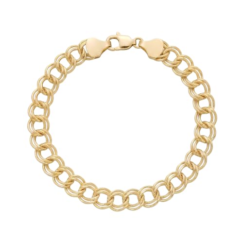 Floreo 14k Yellow Gold 5.8mm Double Chino Link Chain Charm Bracelet 8 Inch