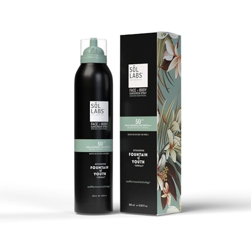 SOL LABS Mineral Sunscreen Spray SPF 50 - Lightweight Sheer Mist, Zero White Cast - Reef Safe, Water Resistant 80 Min - Non-Aerosol Face & Body Protection - Korean Formulation - 6 oz