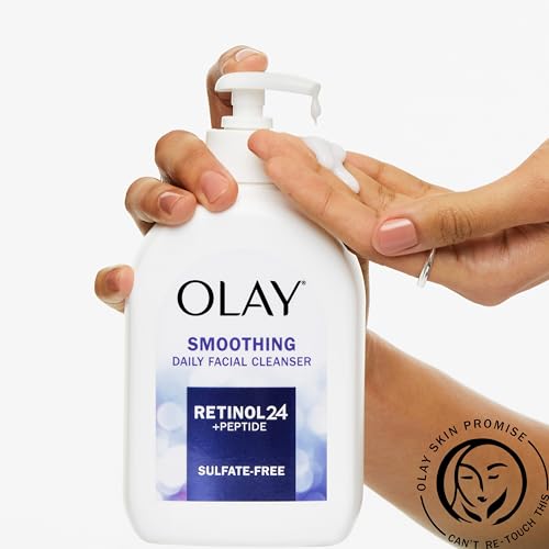Olay Face Wash Daily Facial Cleanser with Retinol, Peptides and Glycerin, Smoothing and Hydrating Anti Aging Face Wash, Sulfate Free Cream Cleanser for Mature Skin, Daily Use, 16 Oz