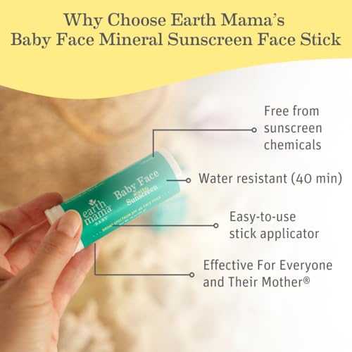Earth Mama Baby Face Mineral Sunscreen Stick SPF 40-0.74 oz - Non-Nano Zinc - Broad Spectrum Sunscreen for Babies, Kids & Family - Water Resistant Sun Protection