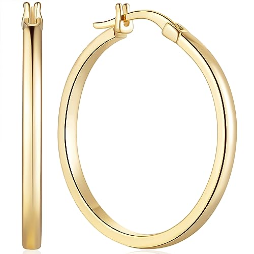 DZCYAN 14K Gold Hoop Earrings for Women 14K Gold Earrings Lightweight Earrings Hoops 20mm/30mm (30mm yellow gold)