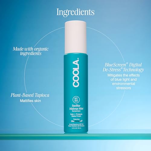 COOLA SunBlur Matte Makeup Setting Spray SPF 50, Face Sunscreen, 1 fl oz
