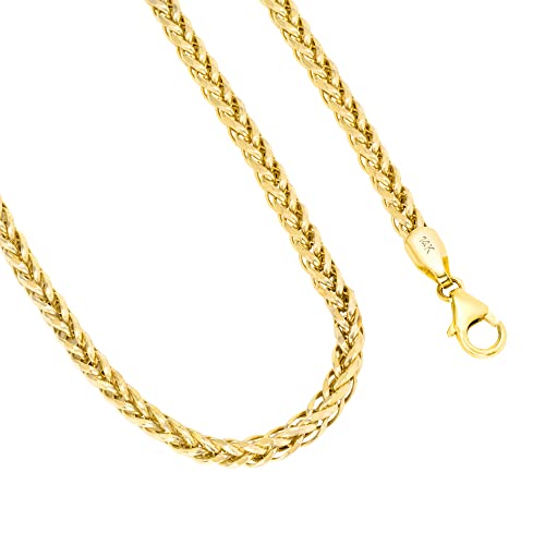Nuragold 14k Real Yellow Gold 3mm Palm Wheat Spiga Round Chain Necklace - 24"