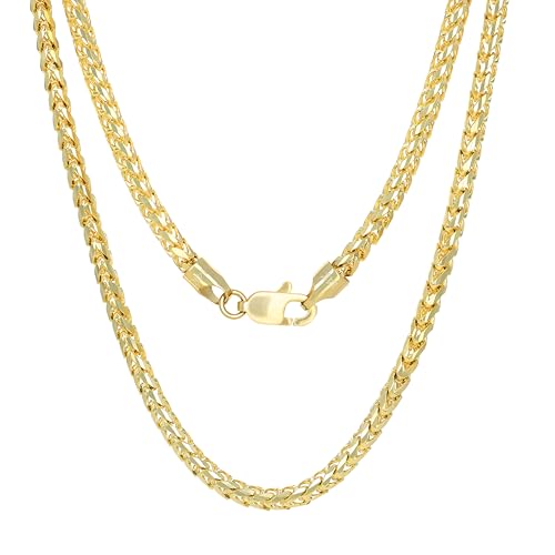 Nuragold 14K Real Yellow Gold Franco Solid Diamond Cut Chain Necklace - 2.5mm,24"