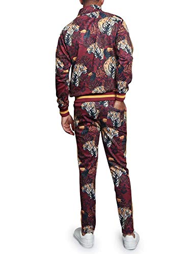 G-Style USA Men's Set Royal Floral Tiger Accent Track Suit ST559 - Burgundy - 2X-Large