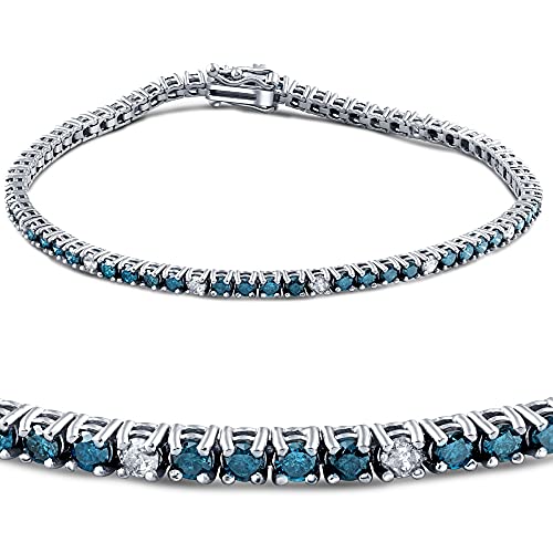 Pompeii 2ct Treated Blue & White Diamond Tennis Bracelet 14K White Gold