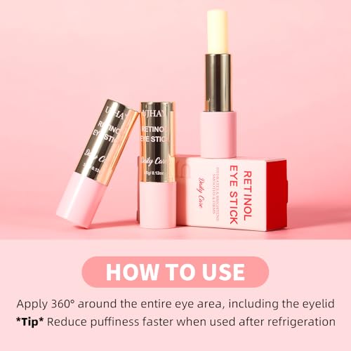 UJhay Retinol Eye Stick, Anti-Aging Eye Balm with Caffeine & Vitamin C, Reduces Wrinkles Dark Circles Puffiness Under-Eye Bags, Hydrating Firming Eye Cream