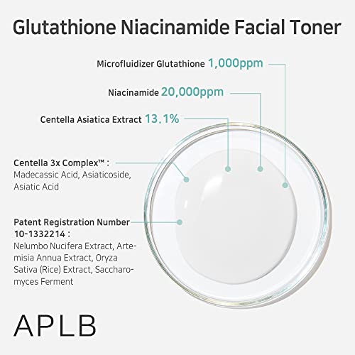 APLB Glutathione Niacinamide Facial Toner | LIPO GLUTA NIAC CEN™ 15.2% 5.41 FL.OZ/Korean Skincare, Replenishing Moisture, Revitalize for Gentle and Improve Skin Texture Through Niacinamide