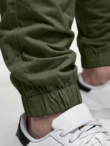 JMIERR Mens Casual Joggers Pants - Cotton Drawstring Chino Cargo Pants Hiking Outdoor Twill Track Jogging Sweatpants Travel Essentials Pants with Pockets for Men, M, B Green
