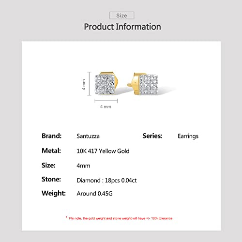 Santuzza 10K Yellow Solid Gold Genuine Diamond Dainty Square Stud Earrings for Women