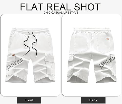 JMIERR Mens Casual Twill Cargo Shorts Cotton Drawstring Classic Cargo Chino Stretch Short with 6 Pockets for Men, US42(3XL), A White