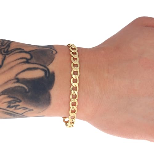 Nuragold 14k Real Yellow Gold Cuban Curb Link 6.5mm Chain Bracelet (7"-9") - 9"