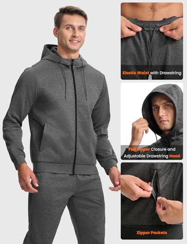 BASUDAM Men's Tracksuits Sweatsuits Set Hooded Sweat Track Suits for Men 2 Piece Warm Up Full Zip Athletic Sports Activewear Dark Grey XL