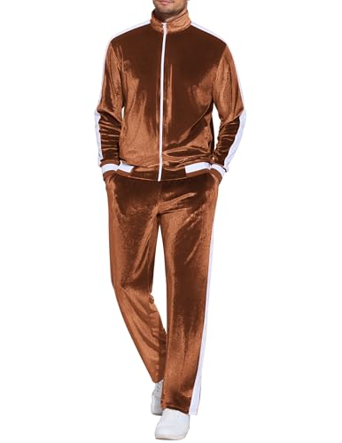 COOFANDY Velvet Jacket and Pants Set Men Activewear Full Zip Warm Tracksuit Sports Set Casual Sweat Suit