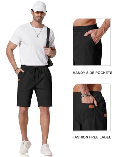COOFANDY Men's Casual Chino Shorts 9" Cotton Drawstring Shorts with Pockets - Black, Medium