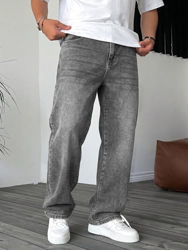JMIERR Mens Denim Baggy Jeans Relaxed Fit Work Pants for Men Outdoor Casual Quiet Luxury Pants, L, Gray