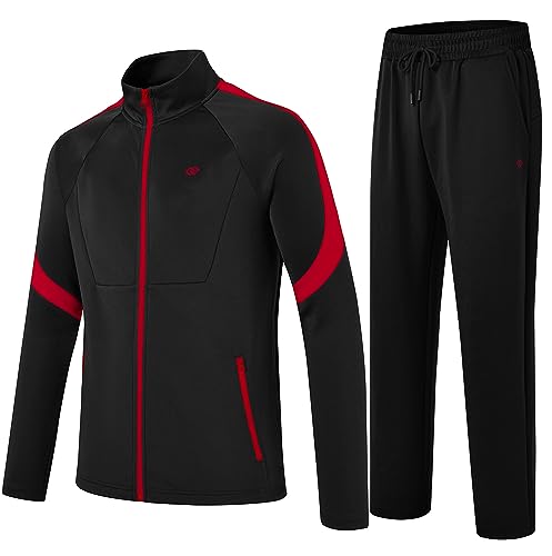 MoFiz Men's Tracksuits Sweatsuits for Men Athletic Set 2 Piece Track Suits Jogging Casual Warm Up Full Zip Running Sports Black Wine Red XL