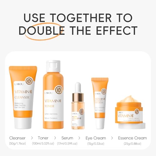 LAIKOU Vitamin C Skin Care, Skin Care Set Beginner Kit TSA-friendly 5pcs