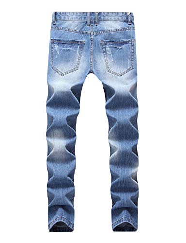 Enrica Men's Ripped Distressed Destroyed Slim Straight Fit Washed Denim Jeans