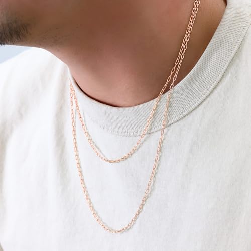 Nuragold 10k Real Rose Gold Paperclip 2mm Elongated Cable Link Necklace (16"-24") Dainty Italian Jewelry for Men & Women - 16"