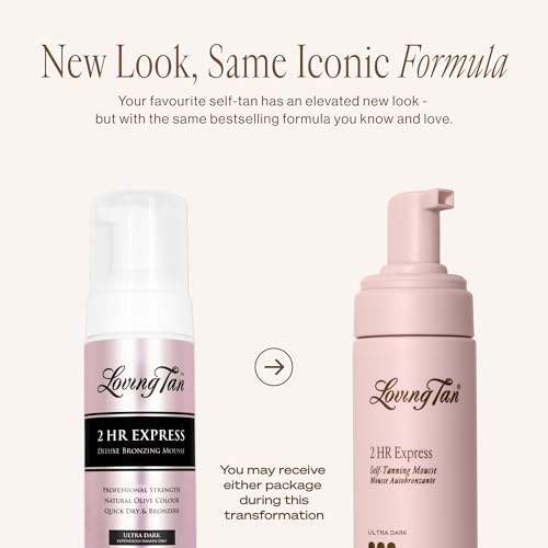 Loving Tan 2 HR Express Self Tanning Mousse, Ultra Dark - Streak Free, Natural, Professional Quality - 5+ Sunless Self Tanner Applications per Bottle, Cruelty Free, Naturally Derived DHA - 4 FL Oz