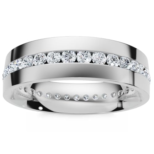 P3 POMPEII3 Pompeii 1.10Ct Diamond Eternity Men's Wedding Ring Polished Band 14k Gold Lab Grown - Size 8 (F/G,VS1-VS2)